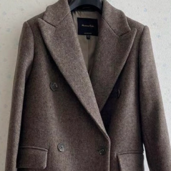 Massimo Dutti Long Wool Coat Taupe Brown - Picture 2 of 4